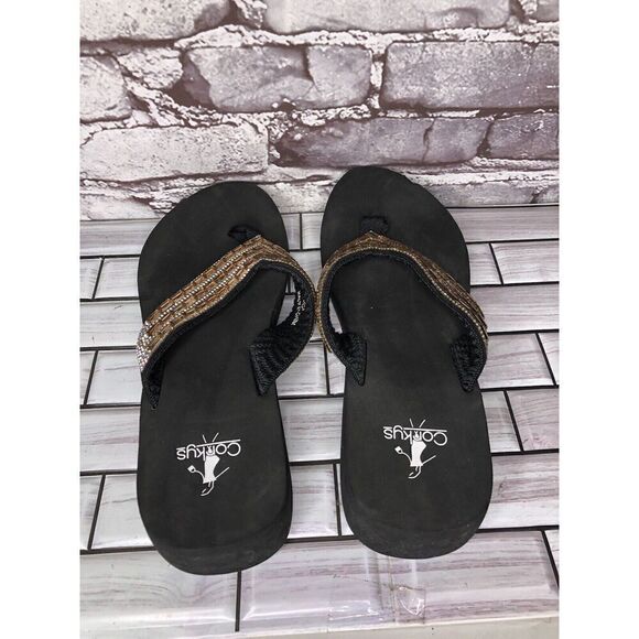 Corky’s Gold Crystal Rhinestone Thong Foam Wedge Sandals Women’s Sz 11M US/42EU - Picture 5 of 16